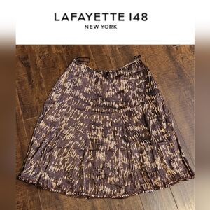 Lafayette 148 A Line Sequin Hem Brown Abstract Skirt Size 8